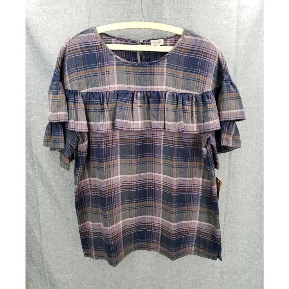 NWT Cremieux Kiera Blouse Dusty Lilac/Navy Mountain Breeze Ruffle Plaid Size M